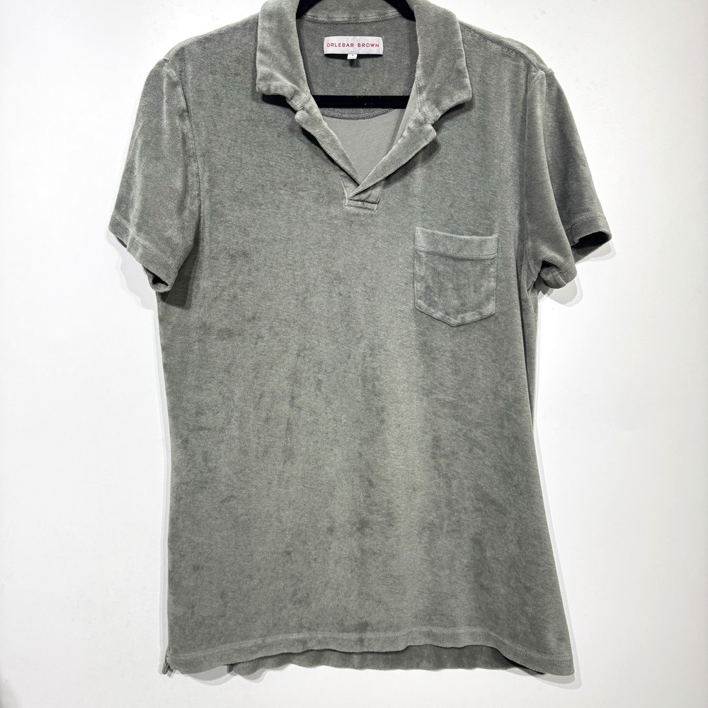 Orlebar Brown Men's Terry Towelling Polo Shirt Sz M Gray Short Sleeve Pocket